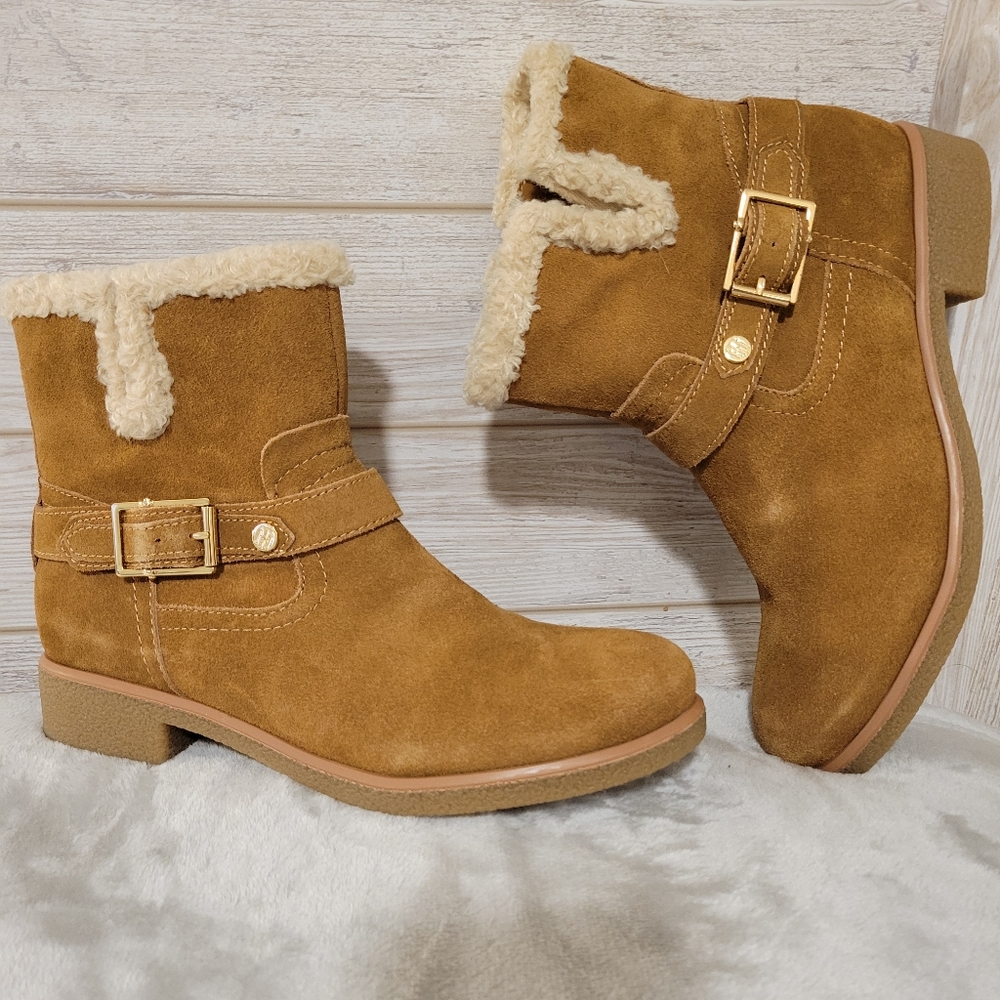 Tom Hilfiger Genuine Suede Camel Boots, Sz 7.5, New WO Tags & Box